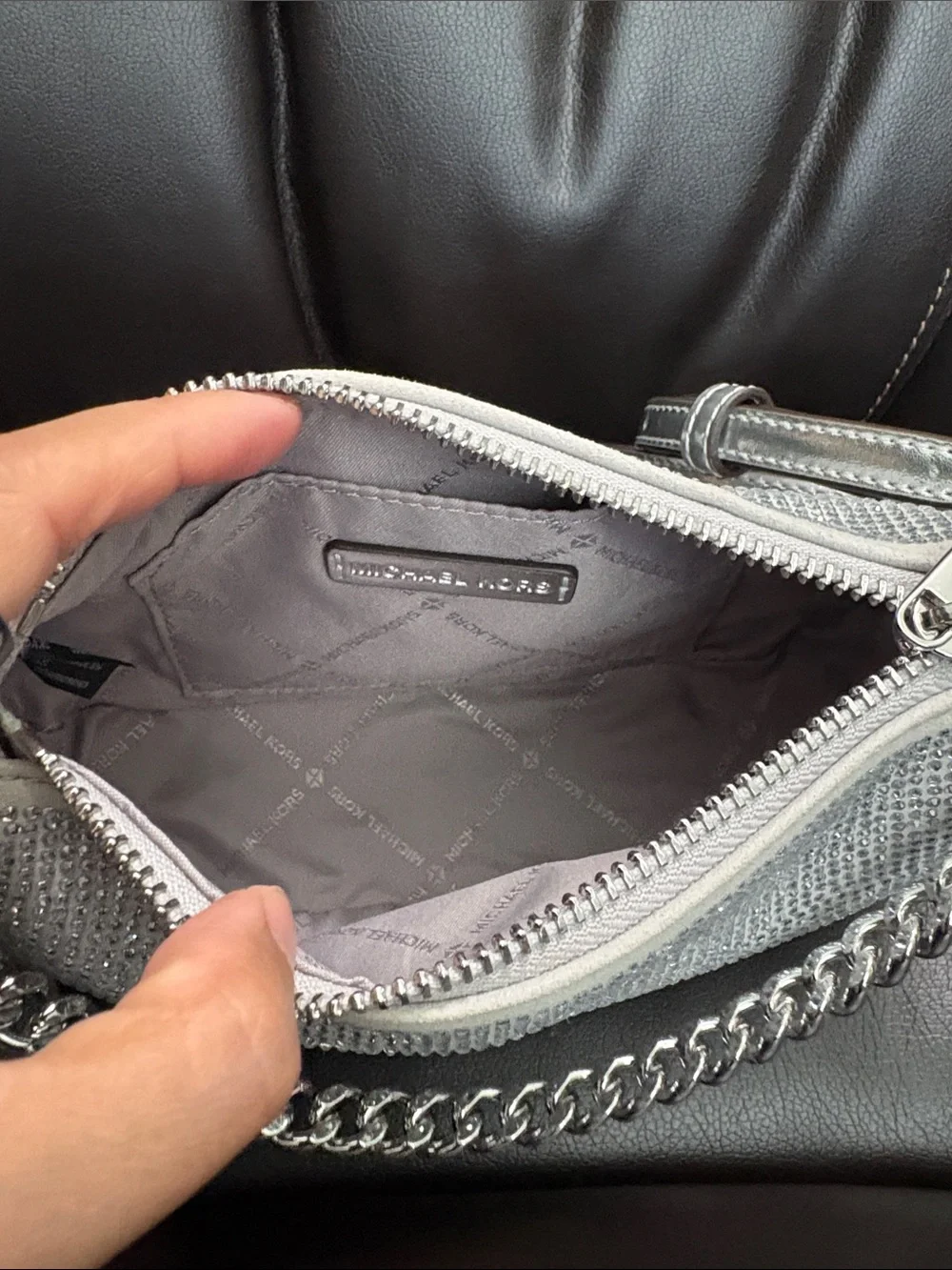 Michael Kors Women’s Silver Rhinestone Chain Crossbody Bag